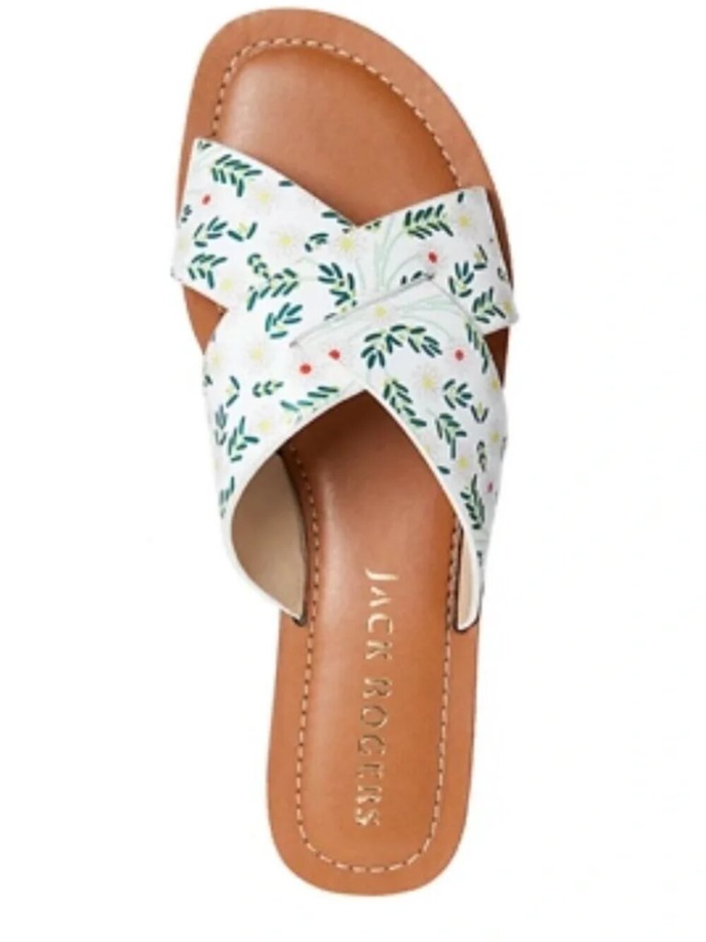Jack Rogers White Slotted Daisy Floral Printed Sloan Sandal Flats 8.5